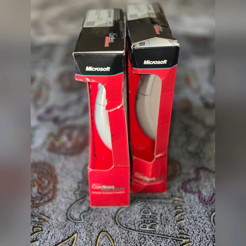 2 Microsoft Cordless Wheel Mouse Complete Vintage NEW